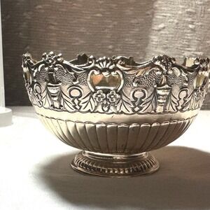Vintage F.B. Rogers Footed Dish Trinket Silver Silverplate Ornate Repousse Gold